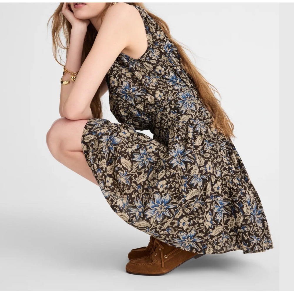 Madewell Floral Split Neck Mini Dress Dark Carob Brown Blue Small NW038 - Picture 4 of 12